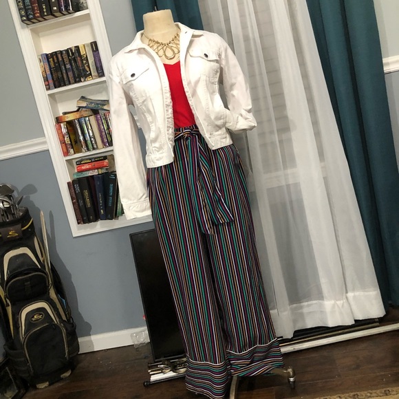 Striped Tie Front Woven Wide Leg Pants - Picture 3 of 12